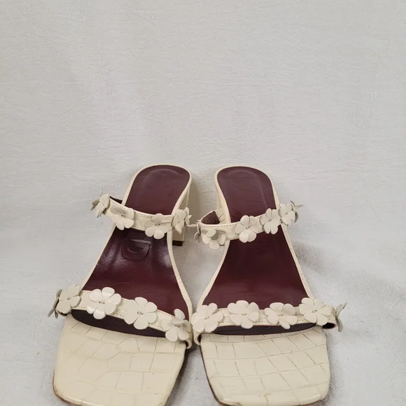 ​STAUD Skylar Cream Croc-Embossed Leather Floral Block Heel Mules - Portugal - Picture 7 of 13